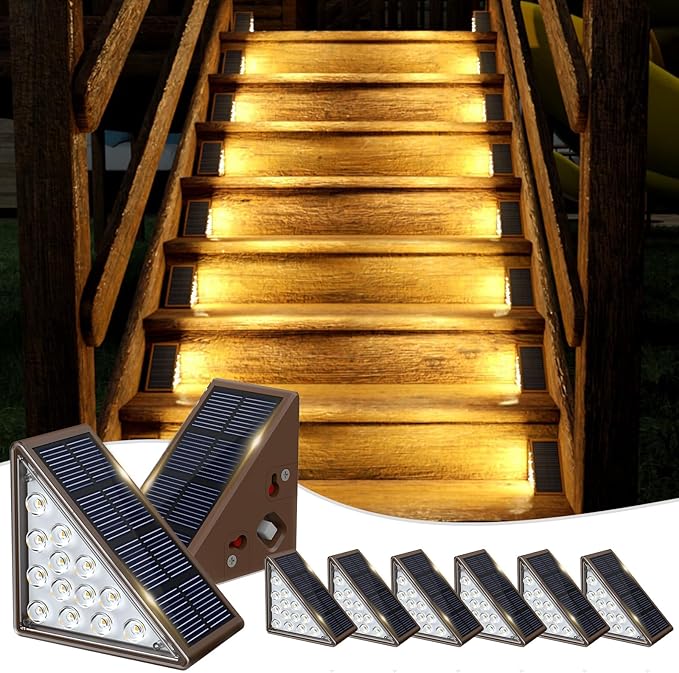 Solar Step Lights - 8 Pack Waterproof IP67 Outdoor Deck &amp Staircase Lights (Warm Brown)
