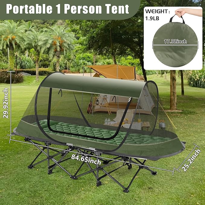 Pop-Up Mosquito Tent for Camping 1 Person Bug Net Cot Tent 3s Automatic Setup Screen Net for Adults &amp Kids Fits with Camping Cot Lightweight &amp Portable for Outdoor Hiking Traveling
