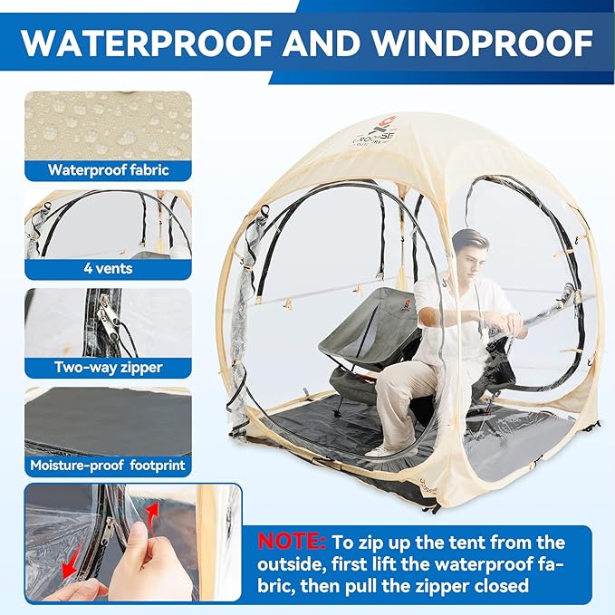 Sports Tent Pop Up Shelter - Instant Pod for All Weather 2/4/6 Person Bubble Tent with Top Cover Waterproof Clear Tent for Sports Events Camping Fishing Cheering and Other Outdoor Activities