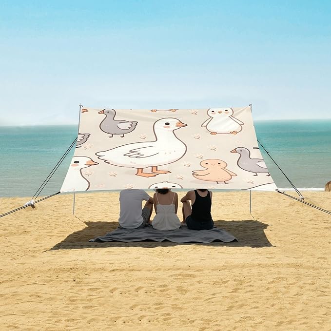 Seamless Pattern of Geese Camping Sun Shelter Beach Tent Portable Beach Sun Shade Outdoor Canopy for Camping Trips Fishing Picnic