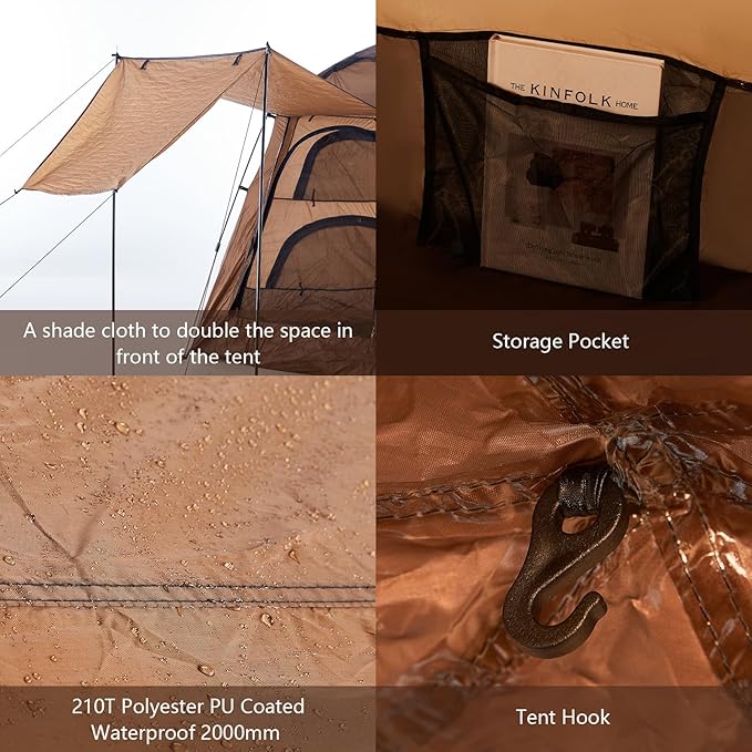 TUKAILAI Instant Camping Tent Hexagonal Design Automatic Dome Tent with 4 Mesh Windows and 1 Door Easy Setup Pop Up Tent with Vestibule &amp Rainfly