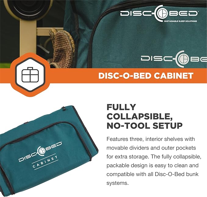 Disc-O-Bed 3-Shelf 6-Compartment Hanging Zippered Cabinet for Cam-o-Bunks Green