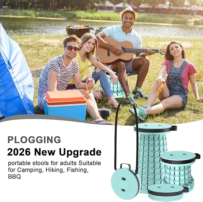 2026 Upgraded 18.1 Portable Folding Stool Collapsible Stools 600lbs Max Weight Lightweight But Sturdy Telescoping Foldable Camping Stool for Outdoor Fishing Hiking Travel BBQ
