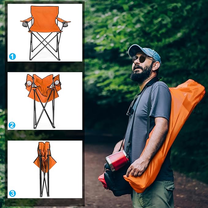 HaSteeL Camping Chair for Adults Folding Beach Chair Set of 2 Large Foldable Portable Chair for Outdoors Fishing Hiking Sporting Travel Picnic Lawn Hold 275lbs &amp A Storage Bags (Orange)