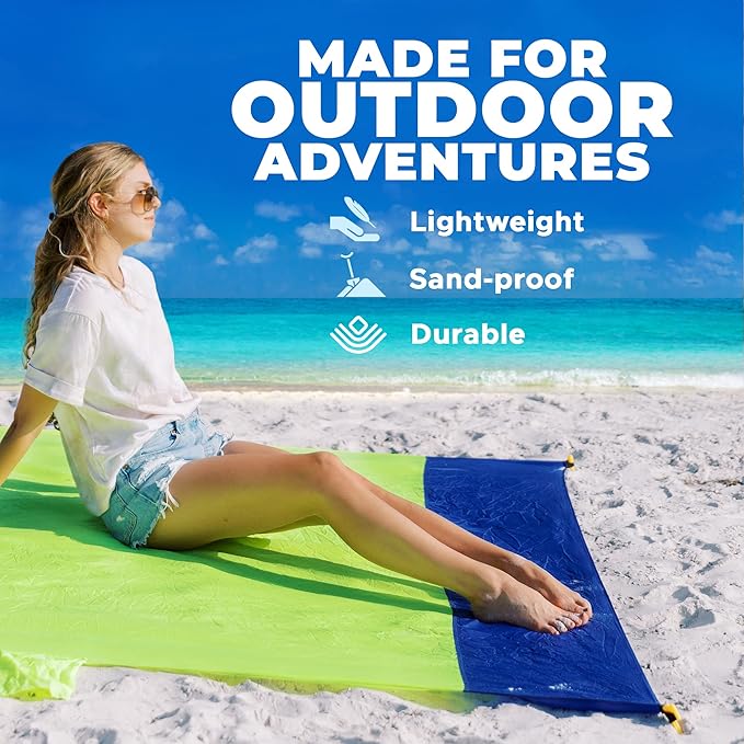 Dejaroo - Beach Blanket Nylon Sandproof Beach Mat Lightweight and Extra Large Picnic Blankets for The Beach Compact and Foldable Picnic Mat with Pouch and Pegs 90 x 108 Inches Green and Gray
