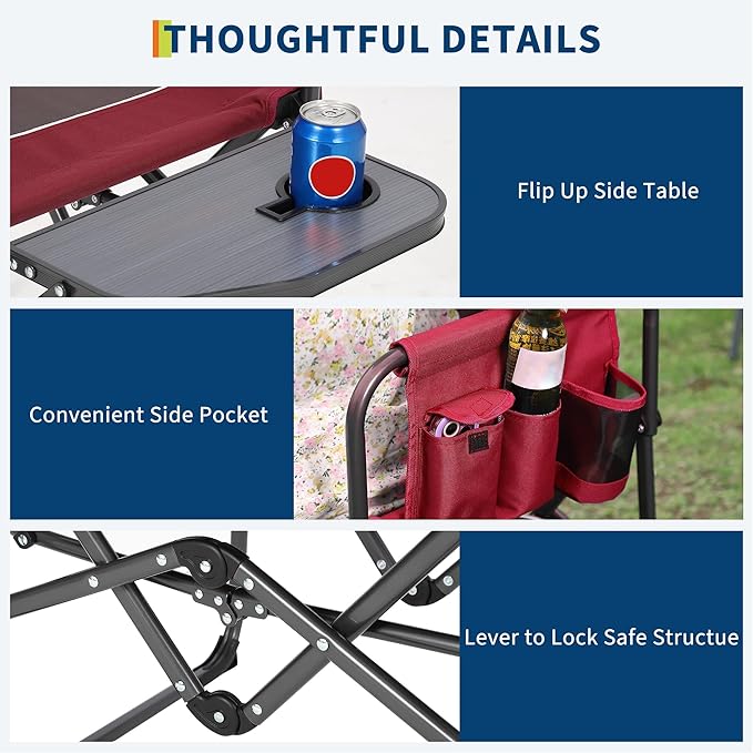 Oversized Camping Directors Chair Portable Folding Lawn Chairs for Adults Heavy Duty with Side Table Outdoor Foldable Camp Chair with Pocket for Beach Fishing Picnic Outdoor Foldable Camp Chair