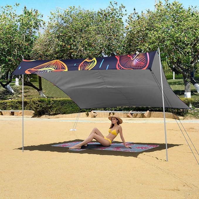 Neon Print Seamless Mushrooms Camping Sun Shelter Beach Tent Portable Beach Sun Shade Outdoor Canopy for Camping Trips Fishing Picnic
