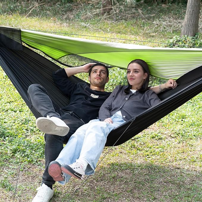 Camping Hammock with Mosquito Net and Sunshade Backpacking Hammock with Ridge Rope Tree Straps Lightweight Portable Hammocks for Outside Hiking and Travel