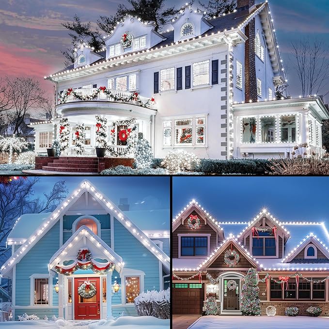 Brightown C9 LED Christmas String Lights 33ft 50 LED Waterproof Strawberry String Lights Plug-in Extendable Green Wire Lights String for Outdoor Indoor Patio Party Decoration (White)