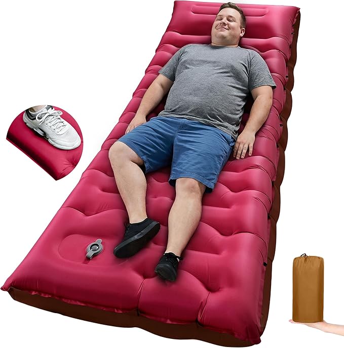 Camping Sleeping Pad5.9 Inch Thick Camping Mat with Built in Pillow and Foot PumpSelf Inflating Sleeping Pad for Camping Backpacking（Green