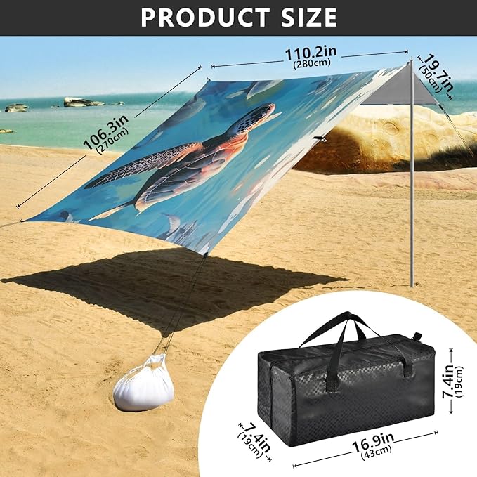 Sea TurtleCamping Sun Shelters 9.2 x 10.5 FT Beach Canopy Tent Sun Shade with Carrying Bag for Camping Trips Fishing Backyard Fun or Picnics 21341027