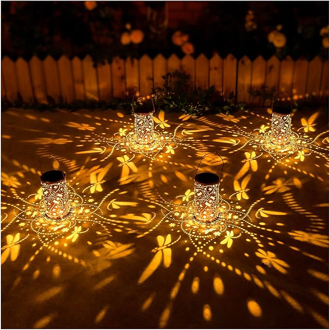 Dragonfly Solar Lanterns Outdoor Waterproof Hanging Solar Lights Dragonfly Gifts for Women Men Metal Decorative LED Lanterns for Garden DecorYardPatioLawnTabletopPathway