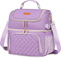 Lunch Bags for Women Dual Compartment Lunch Box Lunch Bag for Work Leakproof Lunch Cooler Large Insulated Lunchbox for Adult for Women Men Lunchbag for Picnic Beach (Purple)
