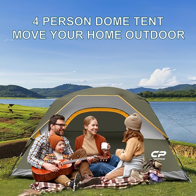 Tents for Camping 4 Person Tent Waterproof Windproof Double Layer Camping Tent Easy Setup Dome Tent with Large Mesh Windows &amp Wider Door for Outdoor Camping &amp Hiking