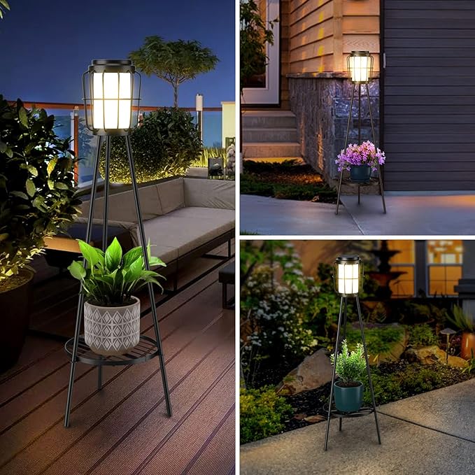 MXwcy 2 Pack Solar Lights Outdoor with Plant Stands - Solar Floor Lamp &amp Street Lights with Metal Tripod - Patio Decor for Garden Yard Pathway Driveway Porch