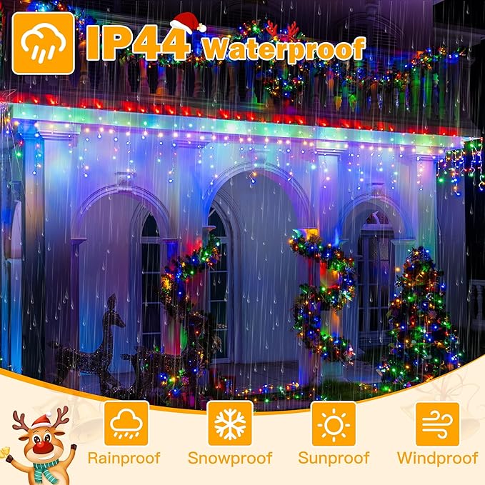 Ollny Icicle Lights for Outside 720LED 60FT Multicolor Christmas Lights with Remote 8 Modes Dimmable Waterproof Connectable Timer Hanging Light for House Outdoor Yard Indoor Decorations