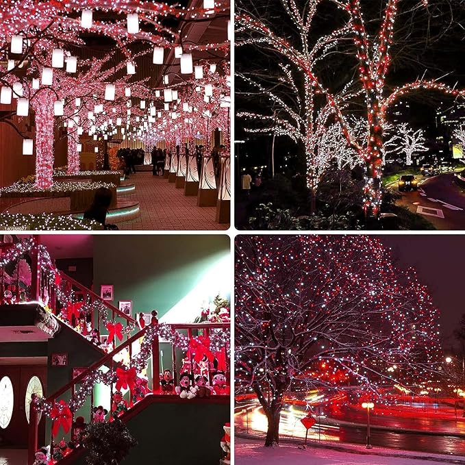 Connectable 240LED 88Ft 13Modes Christmas String Lights Outdoor Indoor | Extendable Green Wire Red &amp White Christmas Tree Lights with Timer | Twinkle Fairy Light Plug in for Xmas Tree (Red &amp W
