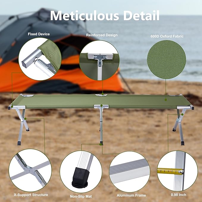 Outvita Folding Camping Cot Sleeping Bed with Carry Bag Lightweight Portable Cots for Travel Fishing Hiking and Outdoor Activities