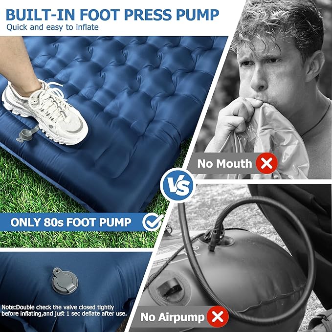 Sleeping Pad 4.7 Extra-Thick &amp Ultralight Inflatable Camping Mat with Pillow Built-in Foot Pump Compact for Backpacking Camping Hiking Travel — Navy Blue