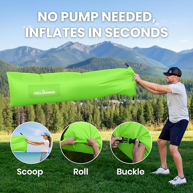 Portable Inflatable Lounger for Beach &amp Camping – Self-Inflating Air Couch Beach Sofa and Outdoor Lounge Chair for Relaxation and Comfort