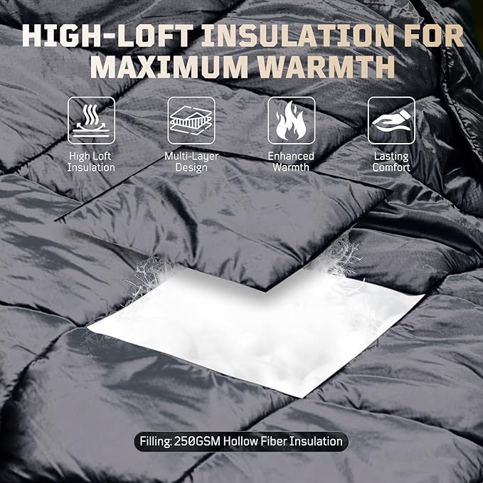 Camping Blanket - Packable Ultra Warm and Lightweight with Snap Button Backpacking Quilt Water-Resistant for Sleeping Outdoors Travel and Indoor Use - Large/Gray