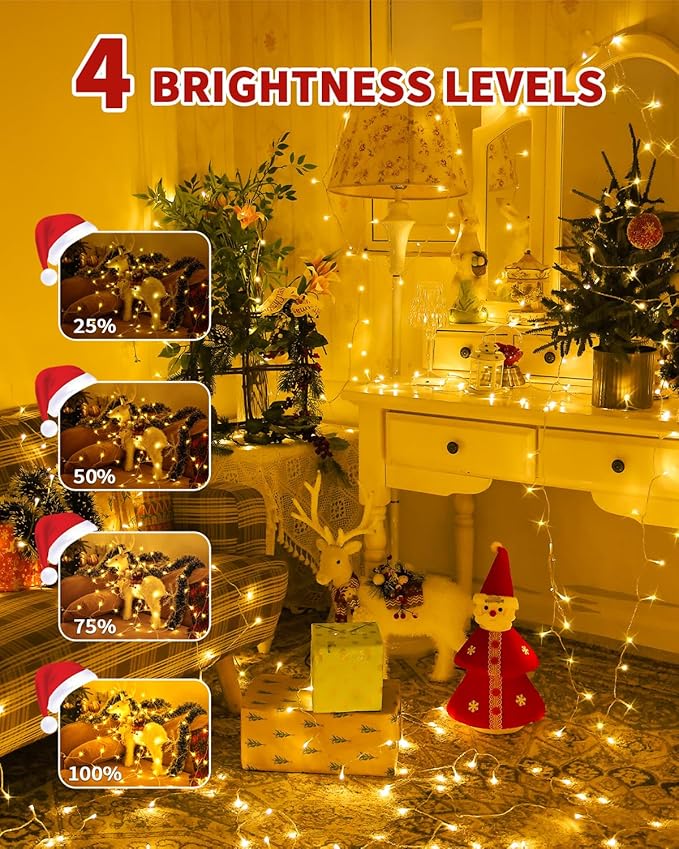 Christmas Lights String Outdoor Indoor Xmas Tree Decorations Lights Plug in Twinkle Fairy Light with Remote Timer Dimmable for Room Yard Holiday Party Wedding Decor (Warm White 108FT 300 LED)