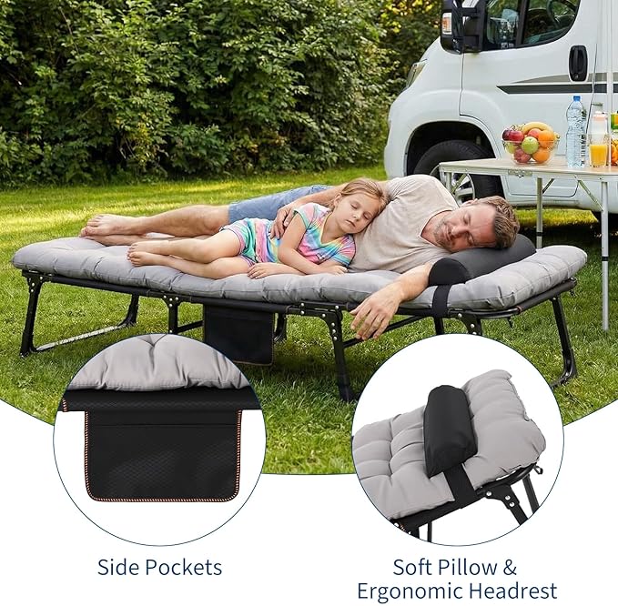 PeakPursuit Portable Camping Cot Sleeping Cot for Adult Heavy Duty Folding Cot Max Load 400LBS with Thick Mattress Camping Bed for Travel Tent Day Bed Outdoor Home Guest Office Nap