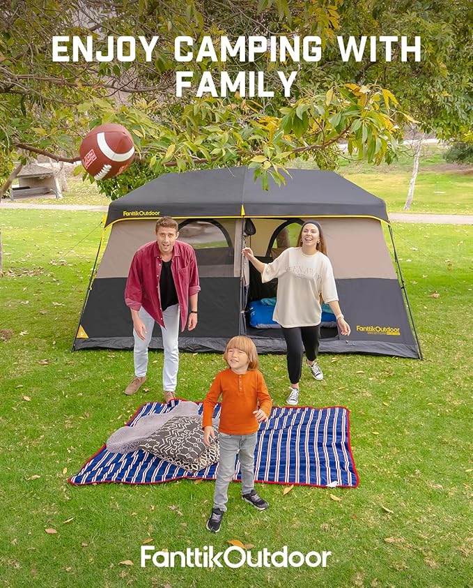 FanttikOutdoor Instant Cabin Tent 6/8/10/12 Person Camping Tent Setup in 60 Seconds with Rainfly &amp Windproof Portable with Carry Bag for Family Camping &amp Hiking Upgraded Ventilation Khaki