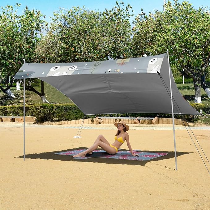 Bolaz Beach Canopy Tent Sun Shade9'×10.5' Large Family Beach Shade UPF50+- Outdoor Shade for Camping Trips FishingGray Polar Bear Pattern