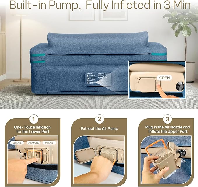 Portable Inflatable Sofa with Built-in Pump - Quick Inflation Comfortable and Durable Blow Up Loveseat for Indoor &amp Outdoor Living Room Camping Apartment Dorm