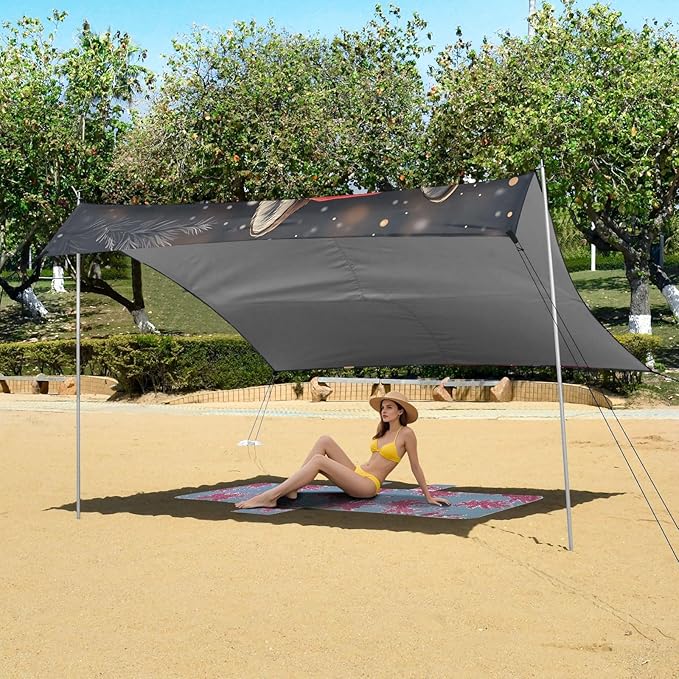 ALAZA Christmas Wolf Beach Tent Sun Shelter UPF50+ Protection Beach Shade Canopy w/ 4 Sandbags for Outdoor Camping Fishing Backyard Fun Picnic 10x9 ft