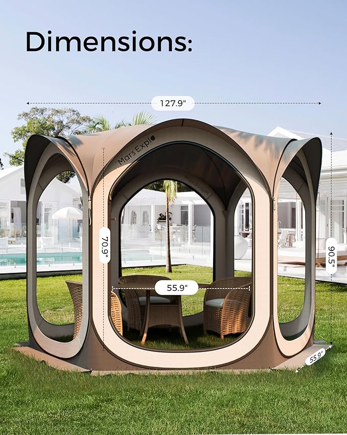 Screen Pop Up House Room Tent Canopy Sun Shade Shelter for Patio Backyard Deck &amp Outdoor Activities Portable Gazebo Not Waterproof 10'x10' Brown