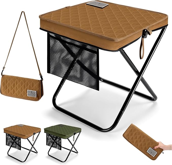LiKiLiKi Extra Large Foldable Backpack Stool Heavy Duty Thickened Collapsible Portable Pocket Chair Compact Pocket Size Travel Seat for Hiking Fishing Picnic and Outdoor Activities (Brown)
