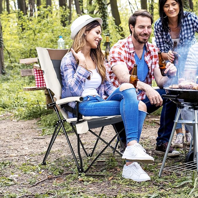 Goplus Camping Chairs Portable Lumbar Back Beach Chair Heightened Design for Adults w/Cup Holder &amp Carrying Bag Folding Chair for Outside Fishing Hiking Picnic Lawn (330 LBS Weight Capacity)