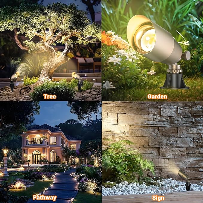 ZONEGRACE Solid Brass Outdoor Uplights &amp Accent Light Fixtures Heavy Duty 12V Low Voltage LED Landscape Lighting Bronze Wired Spotlights for GardenLawnPatio and Yard Without LED Bulb (12 Pack)