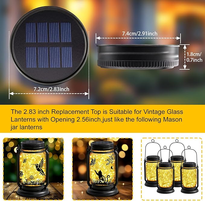 6 Pack Solar Light Replacement Top Replacement Solar Light Parts for Mason Jar LanternOutdoor Decorative Waterproof Table Fairy Lights for Patio Yard Lawn Tree