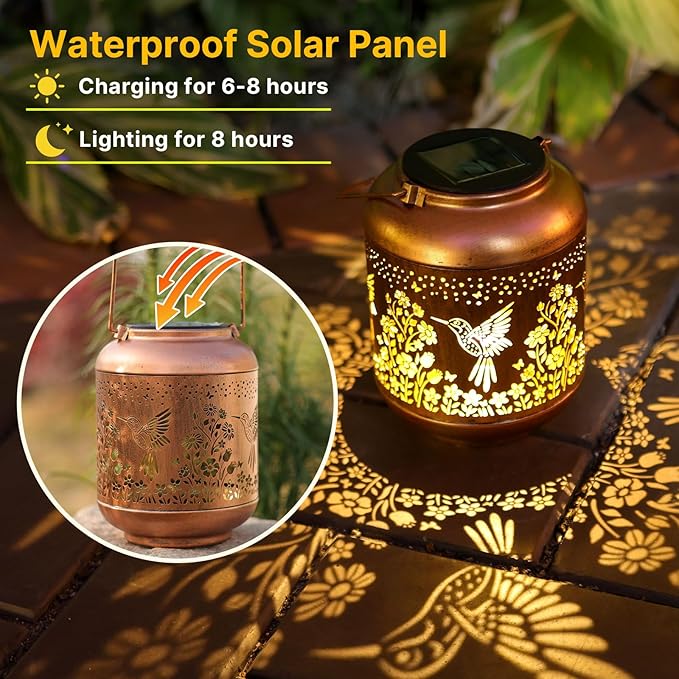 Hummingbird Solar Lanterns Outdoor WaterproofBirthday Gifts for Women Mom Grandma Hanging Lantern Yard Art Decorative Hummingbird Solar Lights for Decor Garden Patio Porch Backyard Pathway Lawn