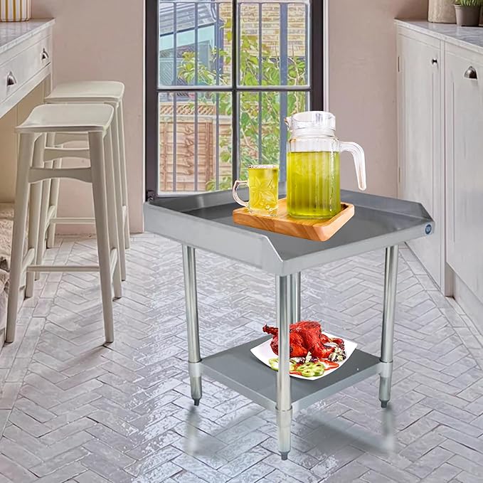 Stainless Steel Equipment Grill Stand with Adjustable Undershelf | Heavy Duty 18-Gauge Top | NSF Certified for Commercial Kitchen &amp Utility Use (24x24)