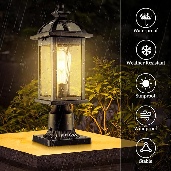 Darkaway Outdoor Post Lights Lamp Posts Outdoor Lighting Waterproof Aluminum Post Lights Exterior Light Fixtures with GlassFence Pole Lights for Yard Patio Garage （2 Pack）