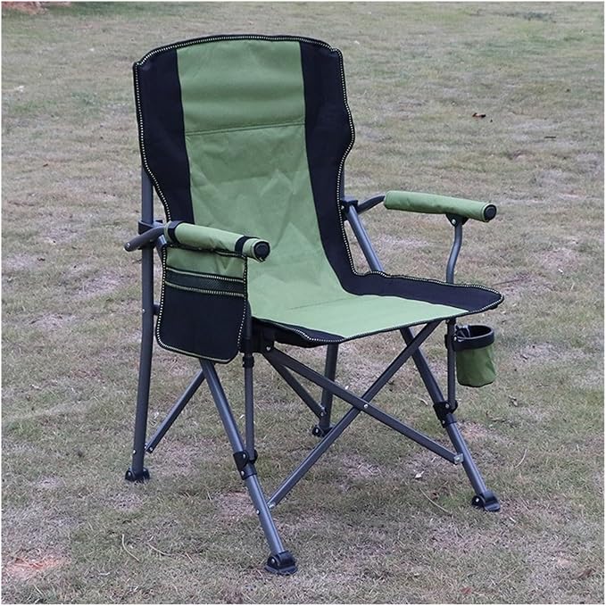 PETRELS Outdoor Folding Chair Outdoor Iarge Fishing Chair Aluminum Folding Camping Chair Portable Large Size High Back Chair with Arm Rest Cup Holder(Green)