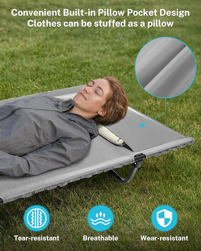 Gonex 31.5 Extra Wide Camping Cot with Premium Pillow Pocket Supports 350lbs Portable Ultralight Folding Cot Bed for Adults Travel Beach Home Sleeping (Grey)