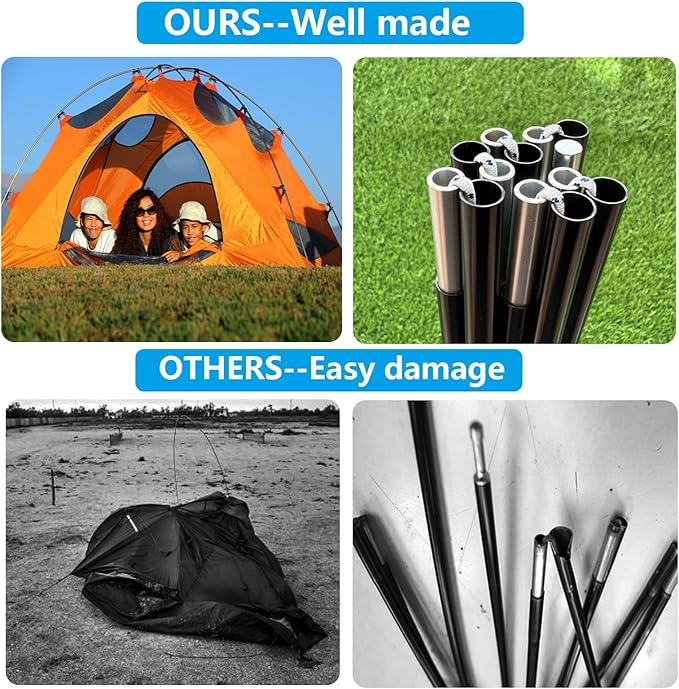 Aluminum Tent Poles ReplacementFits Both Female and Male Ends7001 T6 Lightweight Tent Rod Repair Kit for Camping Hiking Backpacking Tent (20ft 0.4in)