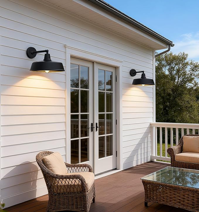 JOESA Large 15 inch Outdoor gooseneck barn Light Classic Farmhouse Rural Wall Mounted Straight arm gooseneck Light Fixture Suitable for External Lighting fixtures in Houses porches and garages