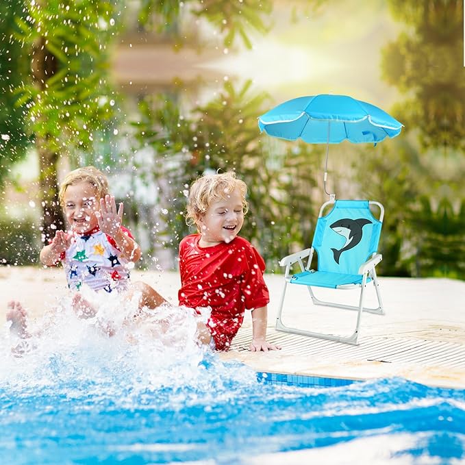 PLULON 2 Pcs Kids Beach Chair with Umbrella Folding Lawn and Camping Chair with Summer Shade for Beach Pool Travel and Outdoor (for 1-5 Years Old)