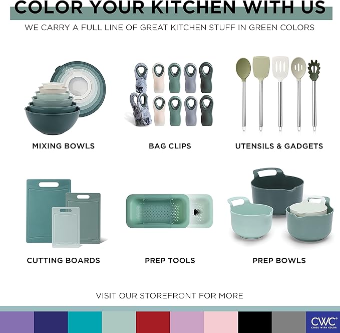 COOK WITH COLOR Nesting Plastic Mixing Bowl Set with Pour Spouts and Handles Sage 6 Piece Non-Slip