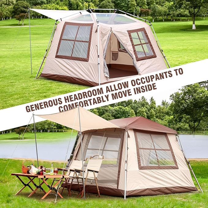 Chihee Camping Tents Freestanding Tent Family Cabin Tent with Awning Porch 2 Doors 3 Mesh Windows Easy Instant Set upUltra Strong Frame Height up to 67 Spacious Great ViewsStargazing at Night