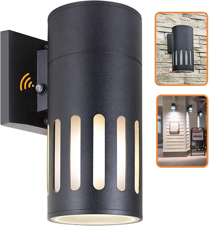 Dusk to Dawn Sensor Outdoor Wall Sconce Exterior Lighting -ETL Listed Aluminum Anti-Rust Waterproof Wall Mount Cylinder Light 1-Direction Up or Down Light Fixture for PorchPatio or Doorway