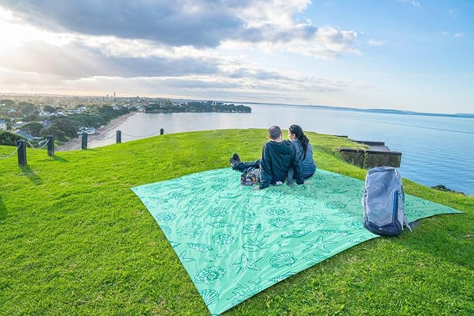 WEKAPO Beach Blanket Waterproof Sandproof Oversized Extra Large Beach Mat Sand Free Lightweight &amp Compact Sand Free Mat with 6 Stakes &amp 4 Corner Pockets
