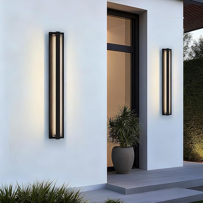 LamQee 39.3 Aluminum Long Outdoor Modern LED Wall Lights with Ribbed Glass 2900K 3000LM Linear Exterior Lighting Fixture Wall Mount IP65 Waterproof Black Outside Sconce for House Porch Garage Patio