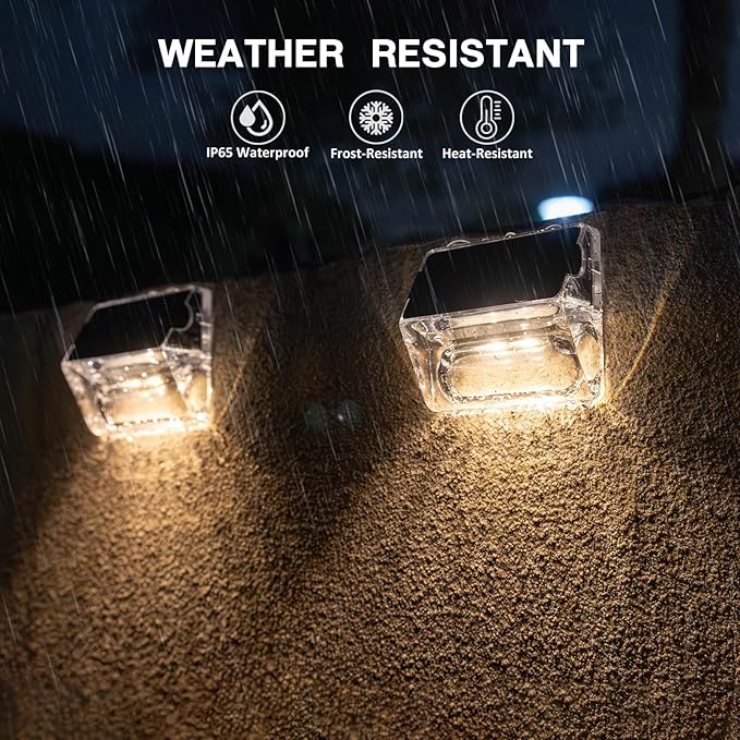 Solar Outdoor Lights 12 Pack Solar Fence Lights Deck Lights Waterproof Solar Powered Outside Lighting for Step Railing Wall Pool Stair Yard Garden Patio Pool Decorations (Warm White)